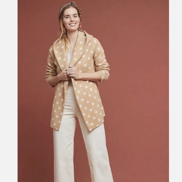 Anthropologie Field Flower Dotti Sweater Coat Sz Medium PolkaDot